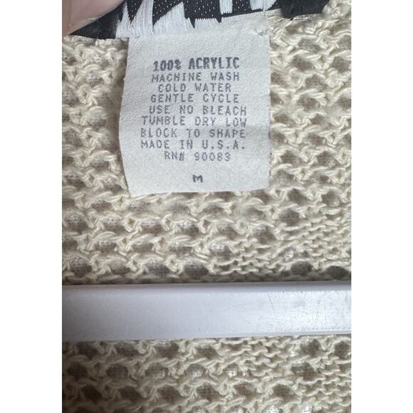 Vintage Crochet Tie Front Cardigan Womens Cream Cottagecore Fairy Boho 90s Sz M - Picture 6 of 6